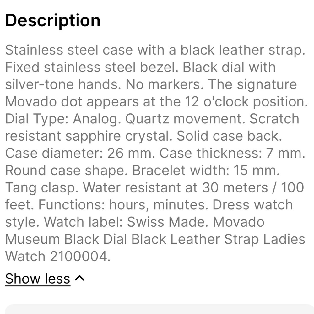 Movado Swiss Quartz Alligator Museum Watch Black Leather New in box - Picture 9 of 13